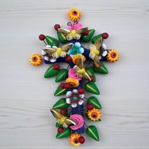 Crucifix, Mexican folk art, Cross Sculpture, Mexican cross, Cross wall hanging, Cross figurine, Decorative cross