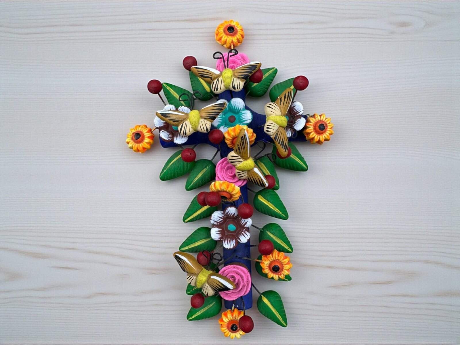 Crucifix, Mexican folk art, Cross Sculpture, Mexican cross, Cross wall hanging, Cross figurine, Decorative cross - Image 1