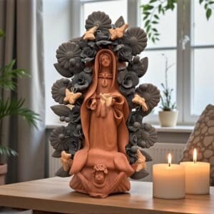 Virgin Mary Handmade Clay Piece, Virgen de Guadalupe  Mexican Decoration, Mary Virgin Sculpture, Metepec Estado de México Virgencita