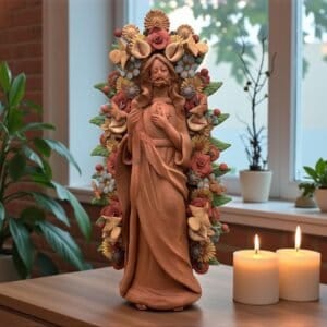 Saint Jude Thaddeus Clay Statue From Metepec Estado de México, San Juditas Folk Art Artisans Handmade, Religious Home Decor Spiritual 15”