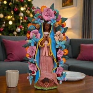 Virgin Mary Handmade Clay Piece, Virgen de Guadalupe  Mexican Decoration, Mary Virgin Sculpture, Metepec Estado de México Virgencita