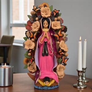 Virgin Mary Handmade Clay Piece, Virgen de Guadalupe  Mexican Decoration, Mary Virgin Sculpture, Metepec Estado de México Virgencita