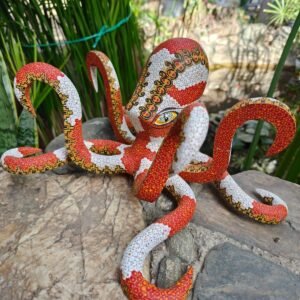 Octopus Figure Mexican Folk Art Alebrije Sculpture, Wooden As Mexican Decoration Statue, Made Of Wood And Carved By Hand
