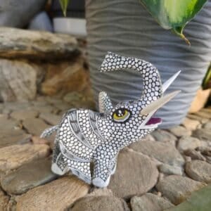 Elephant Sculpture Mexican Folk Art Alebrije Figurine, Wooden As Mexican Decoration Statue, Made Of Wood And Carved By Hand