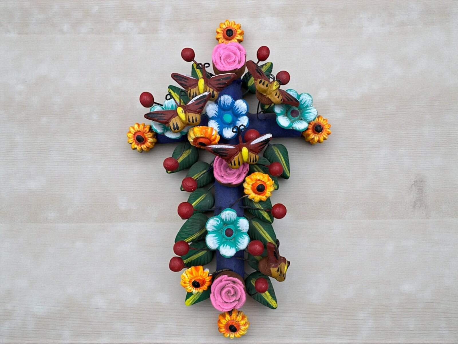 Crucifix, Mexican folk art, Cross Sculpture, Mexican cross, Cross wall hanging, Cross figurine, Decorative cross - Image 1