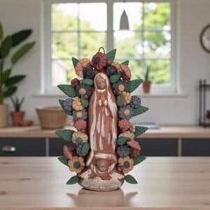 Virgin Mary clay pieces, Wall hanging  ornaments,  Mexican decoration, Mary Virgin sculpture, Technique “pigmento” natural colors. Metepec