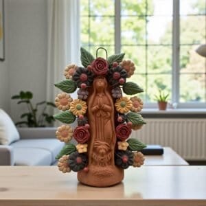 Virgin Mary clay pieces, Wall hanging  ornaments,  Mexican decoration, Mary Virgin sculpture, Technique “pigmento” natural colors. Metepec