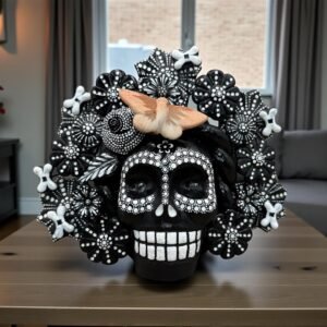 Catrina Day of the Dead Skull As Mexican Decoration, Metepec Folk Art Human Skull Sculpture, Home Decor Handcrafted