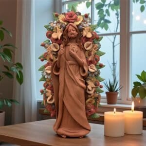 Saint Jude Thaddeus Clay Statue From Metepec Estado de México, San Juditas Folk Art Artisans Handmade, Religious Home Decor Spiritual 15”