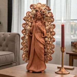 Saint Jude Thaddeus Clay Statue From Metepec Estado de México, San Juditas Folk Art Artisans Handmade, Religious Home Decor Spiritual 15”