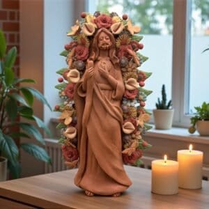 Saint Jude Thaddeus Clay Statue From Metepec Estado de México, San Juditas Folk Art Artisans Handmade, Religious Home Decor Spiritual 15”