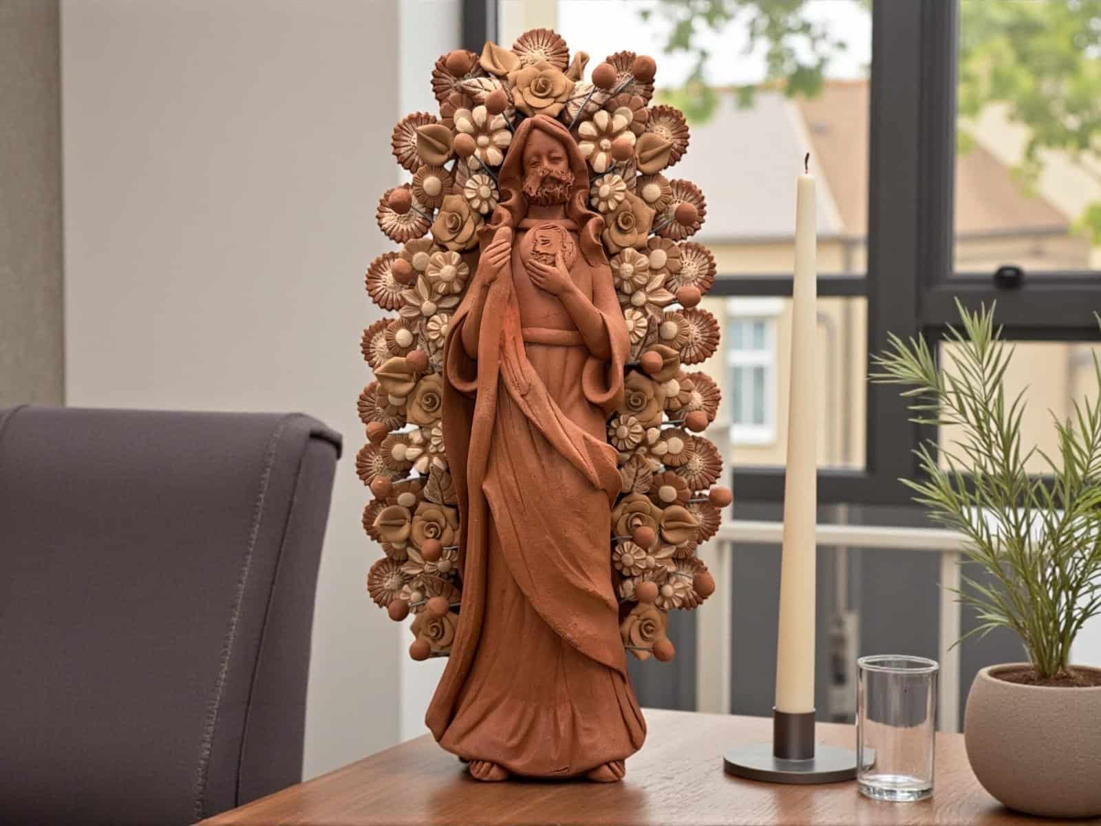 Saint Jude Thaddeus Clay Statue From Metepec Estado de México, San Juditas Folk Art Artisans Handmade, Religious Home Decor Spiritual 15” - Image 1