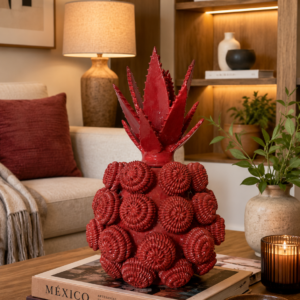 Glazed Clay Pineapple Sculpture, Mexican Folk Art Decor, Michoacan Pottery Highlands