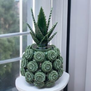 Glazed Clay Pineapple Sculpture, Mexican Folk Art Decor, Michoacan Pottery Highlands