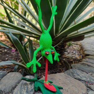 Frog Hand Carved Wooden Alebrije, Oaxaca Mexican Folk Art Sculpture, Hand Painted Green Frog Decor, Mexican Artisan Wood Carving