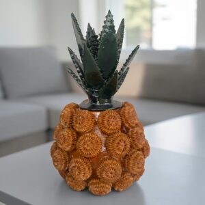 Glazed Clay Pineapple Sculpture, Mexican Folk Art Decor, Michoacan Pottery Highlands