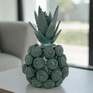Glazed Clay Pineapple Sculpture, Mexican Folk Art Decor, Michoacan Pottery Highlands