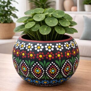 Mexican Clay Planter Pot, Capulineado Technique From Michoacan, Artisan Flower Pot, Decorative Succulent Planter, Folk Art Home Decor