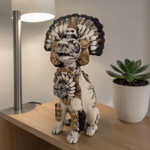 Skull Dog Figurine Handcrafted Home Decor, Beige Catrin Dog Statue, Dia De Los Muertos For Your Altar