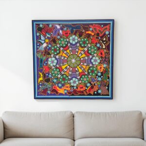 Huichol Yarn Art Hummingbird, Wixárika Handmade Wall Art, Mexican Folk Art, Colorful Sacred Symbol Art, 24 x 24