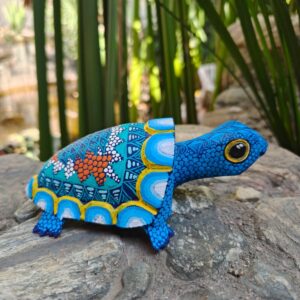 Oaxacan Wooden Turtle Sculpture, Hand Carved Alebrije Turtle, Mexican Folk Art Animal, Colorful Wood Carving, Oaxaca Artisan Decor