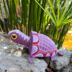 Oaxacan Wooden Turtle Sculpture, Hand Carved Alebrije Turtle, Mexican Folk Art Animal, Colorful Wood Carving, Oaxaca Artisan Decor