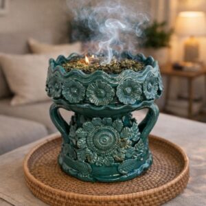 Copal Incense Burner Glazed Michoacán México Handcrarted By Artisans, Copalera Pottery Palo Santo Dry Herbs, Copalero Handmade Home Decor