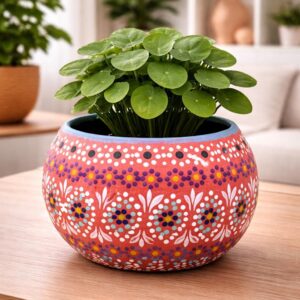 Mexican Clay Planter Pot, Capulineado Technique From Michoacan, Artisan Flower Pot, Decorative Succulent Planter, Folk Art Home Decor