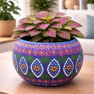 Mexican Clay Planter Pot, Capulineado Technique From Michoacan, Artisan Flower Pot, Decorative Succulent Planter, Folk Art Home Decor
