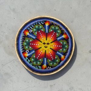 Wixarika Beaded Wall Plate, Handmade Mexican Folk Art Decor, Huichol Bead Artwork (3.8" Wide)