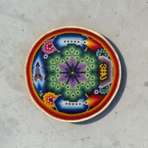 Wixarika Beaded Wall Plate, Handmade Mexican Folk Art Decor, Huichol Bead Artwork (3.8" Wide)
