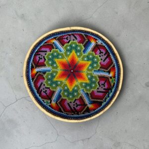 Wixarika Beaded Wall Plate, Handmade Mexican Folk Art Decor, Huichol Bead Artwork (3.8" Wide)