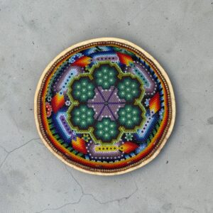 Wixarika Beaded Wall Plate, Handmade Mexican Folk Art Decor, Huichol Bead Artwork (5.3" Wide)