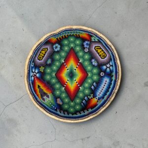 Wixarika Beaded Wall Plate, Handmade Mexican Folk Art Decor, Huichol Bead Artwork (5.3" Wide)