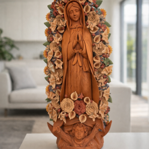 MADE TO ORDER 36” Handcrafted Virgin of Guadalupe Statue, Metepec Clay Art