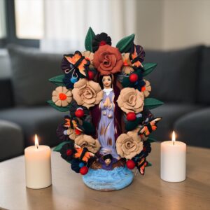 Virgin Mary Handmade Clay Piece, Virgen de Guadalupe  Mexican Decoration, Mary Virgin Sculpture, Metepec Estado de México Virgencita
