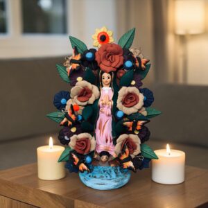Virgin Mary Handmade Clay Piece, Virgen de Guadalupe  Mexican Decoration, Mary Virgin Sculpture, Metepec Estado de México Virgencita