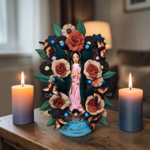 Virgin Mary Handmade Clay Piece, Virgen de Guadalupe  Mexican Decoration, Mary Virgin Sculpture, Metepec Estado de México Virgencita