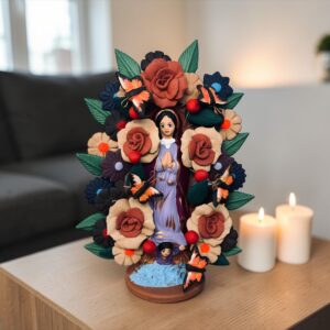 Virgin Mary Handmade Clay Piece, Virgen de Guadalupe  Mexican Decoration, Mary Virgin Sculpture, Metepec Estado de México Virgencita