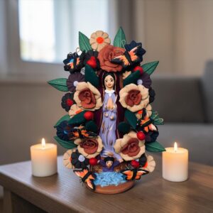 Virgin Mary Handmade Clay Piece, Virgen de Guadalupe  Mexican Decoration, Mary Virgin Sculpture, Metepec Estado de México Virgencita