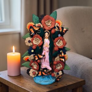 Virgin Mary Handmade Clay Piece, Virgen de Guadalupe  Mexican Decoration, Mary Virgin Sculpture, Metepec Estado de México Virgencita