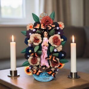 Virgin Mary Handmade Clay Piece, Virgen de Guadalupe  Mexican Decoration, Mary Virgin Sculpture, Metepec Estado de México Virgencita