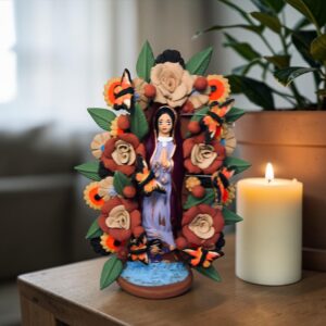 Virgin Mary Handmade Clay Piece, Virgen de Guadalupe  Mexican Decoration, Mary Virgin Sculpture, Metepec Estado de México Virgencita