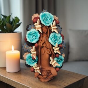 Virgin Mary Handmade Clay Piece, Virgen de Guadalupe  Mexican Decoration, Mary Virgin Sculpture, Metepec Estado de México Virgencita