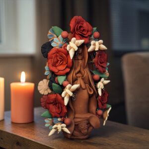 Virgin Mary Handmade Clay Piece, Virgen de Guadalupe  Mexican Decoration, Mary Virgin Sculpture, Metepec Estado de México Virgencita