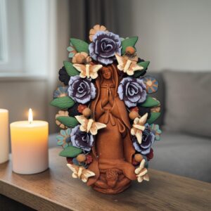 Virgin Mary Handmade Clay Piece, Virgen de Guadalupe  Mexican Decoration, Mary Virgin Sculpture, Metepec Estado de México Virgencita