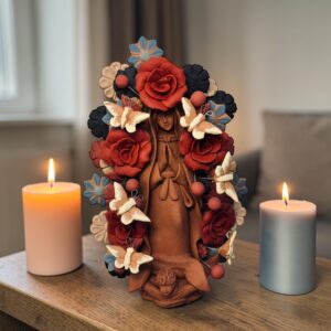 Virgin Mary Handmade Clay Piece, Virgen de Guadalupe  Mexican Decoration, Mary Virgin Sculpture, Metepec Estado de México Virgencita