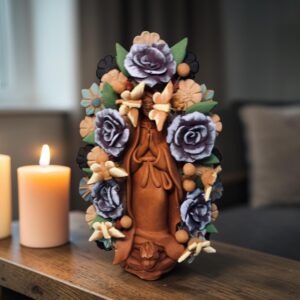 Virgin Mary Handmade Clay Piece, Virgen de Guadalupe  Mexican Decoration, Mary Virgin Sculpture, Metepec Estado de México Virgencita