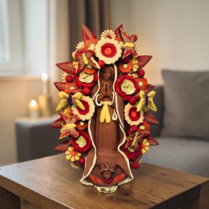 Virgin Mary Handmade Clay Piece, Virgen de Guadalupe  Mexican Decoration, Mary Virgin Sculpture, Metepec Estado de México Virgencita