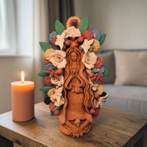 Virgin Mary Handmade Clay Piece, Virgen de Guadalupe  Mexican Decoration, Mary Virgin Sculpture, Metepec Estado de México Virgencita